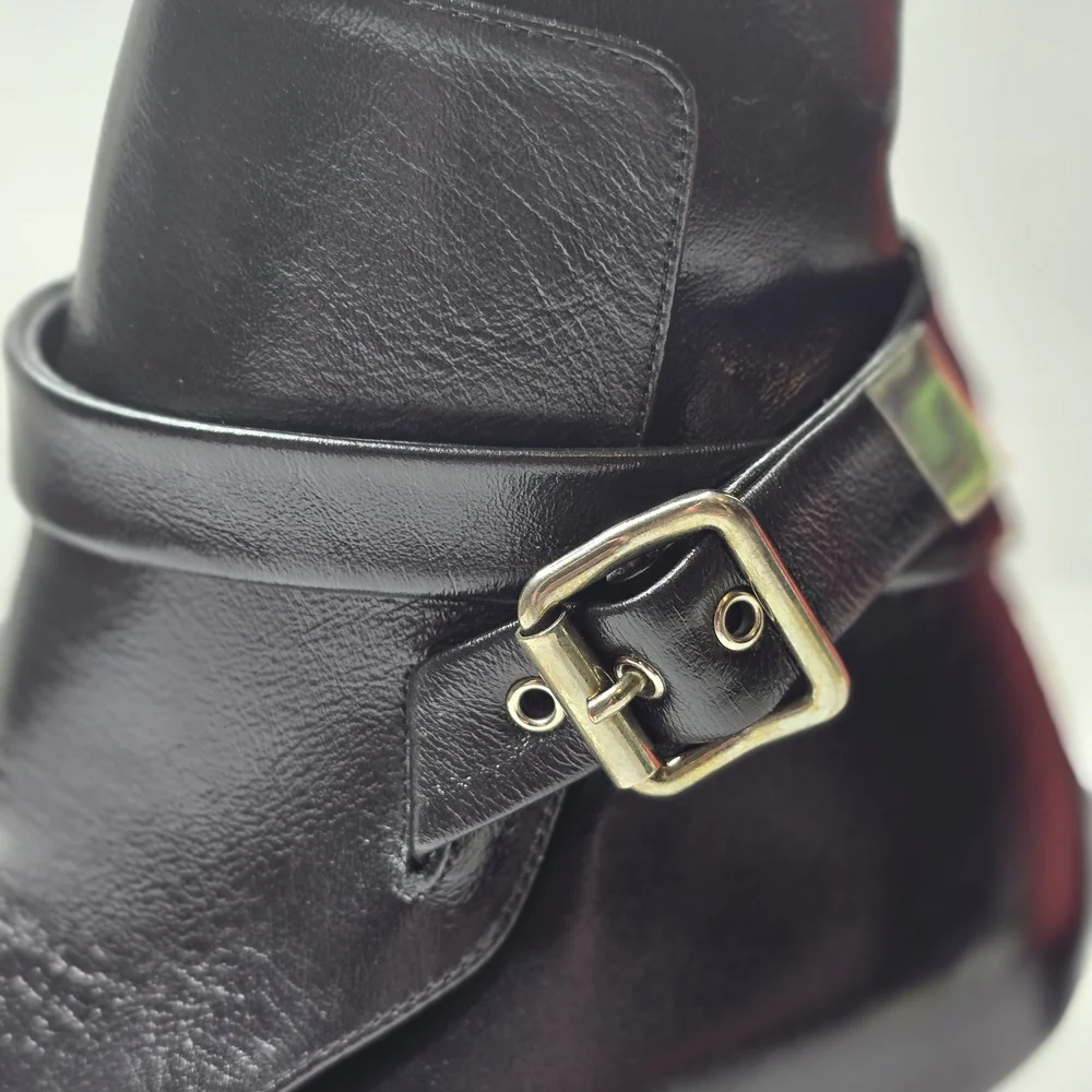 NWT Chloe Black Leather Ankle Booties, Sz 37.5 - Picture 5 of 8